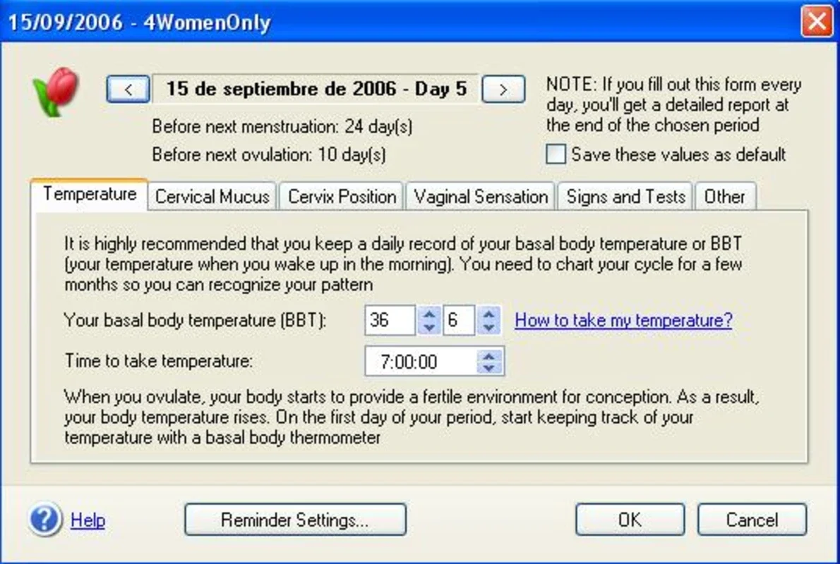 4WomenOnly for Windows - Analyze Menstrual & Ovulation Cycles