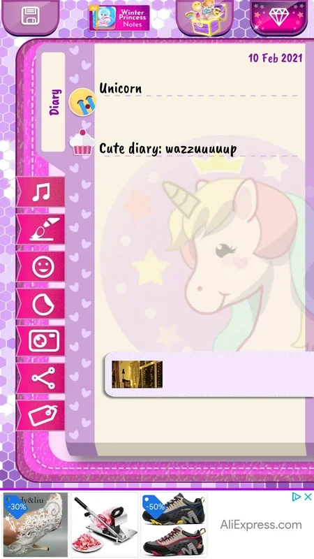 Unicorn Diary for Android - A Digital Diary with Unicorn Aesthetic