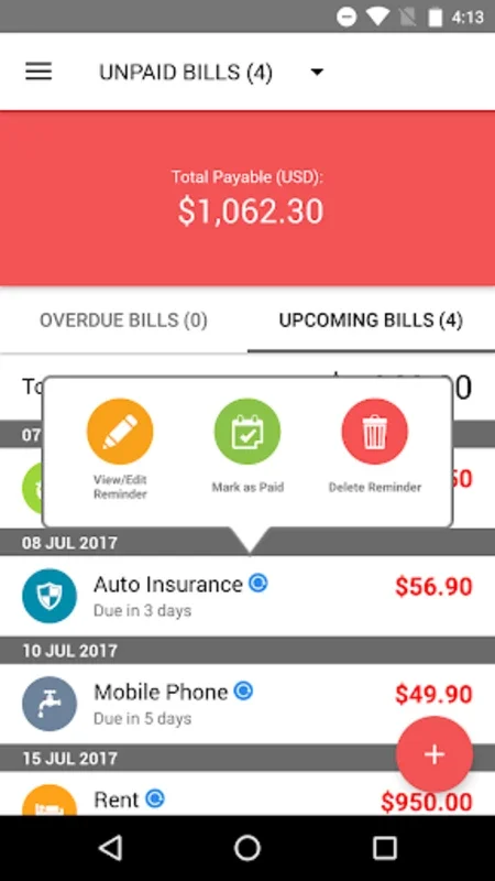 Bills Reminder for Android - Manage Payments Efficiently