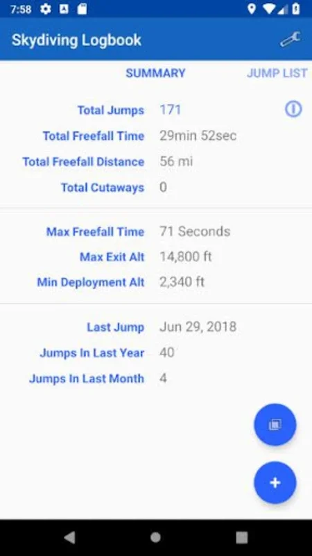 Skydiving Logbook for Android: Comprehensive Jump Tracker