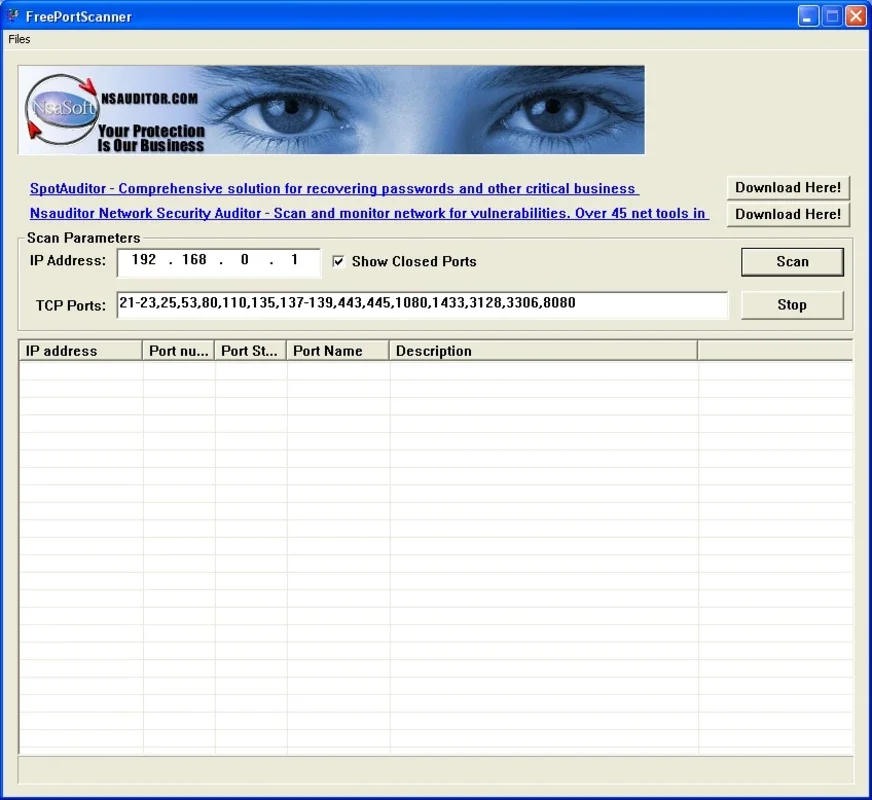 FreePortScanner for Windows - Scan Ports Easily