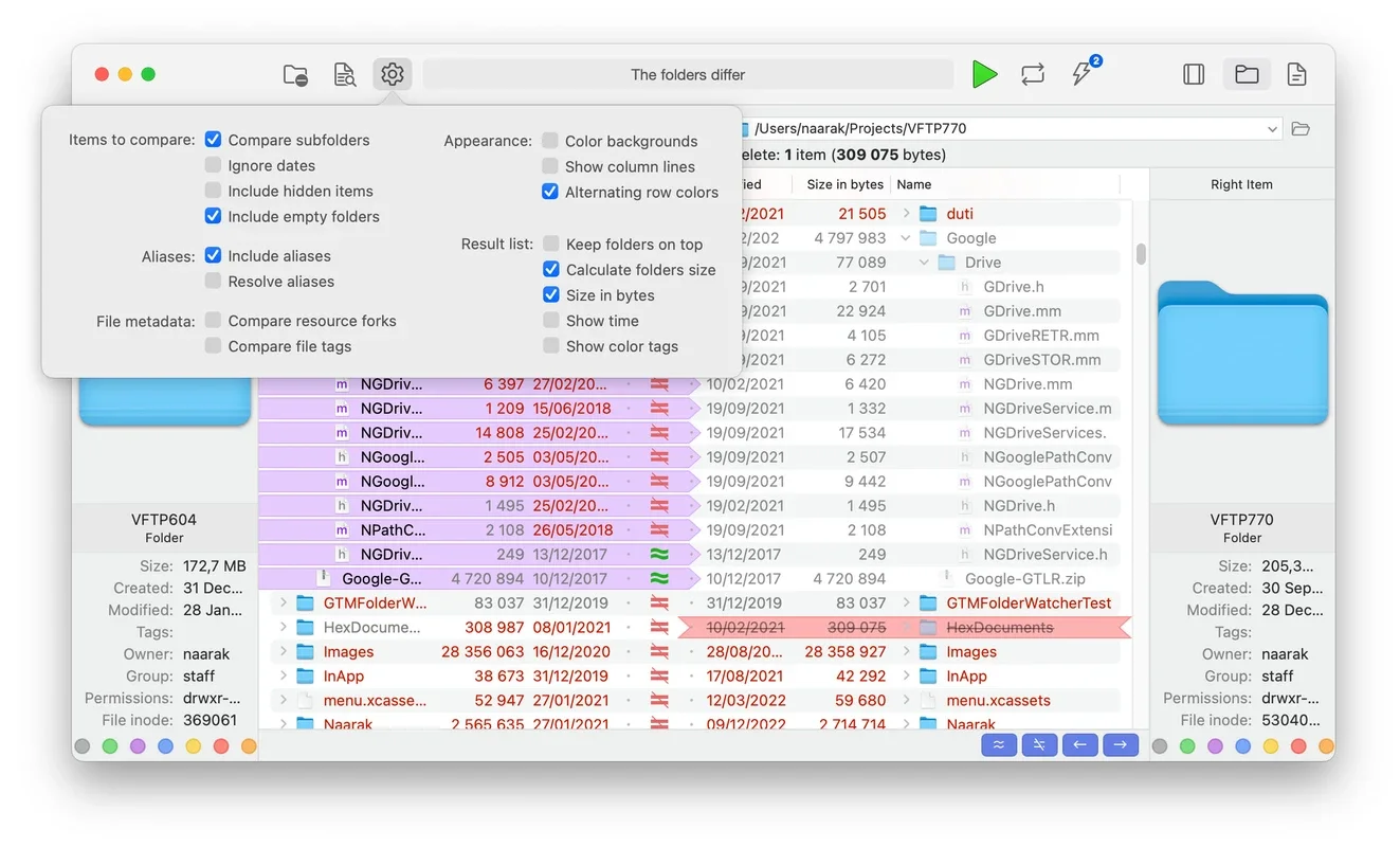 DirEqual for Mac - Advanced Directory Comparison