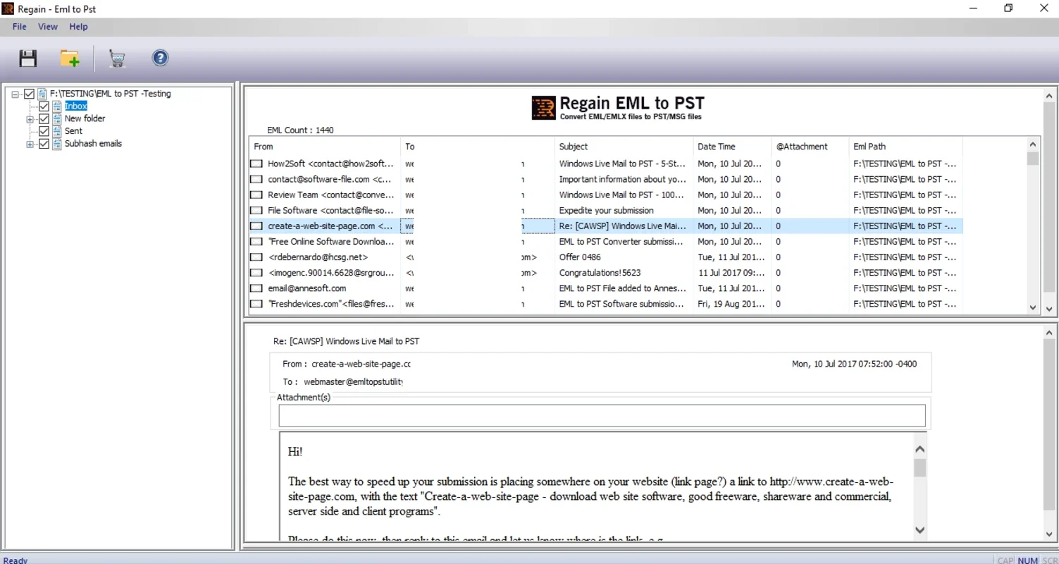 Regain EML to PST Converter for Windows - Efficient Batch Conversion