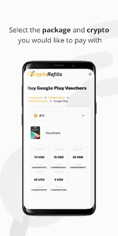 CryptoRefills: Buy Gift Cards for Android - Seamless Purchasing