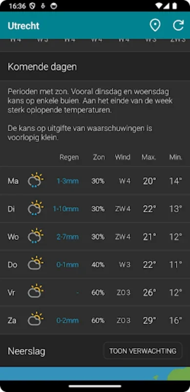 Weer NL for Android - Accurate Dutch Weather Forecasts