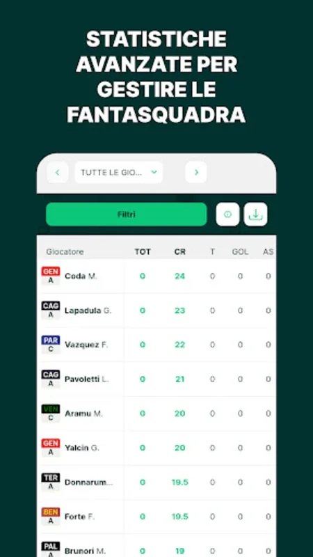 Fanta B for Android - Real - time Stats for Serie B Fantasy Football