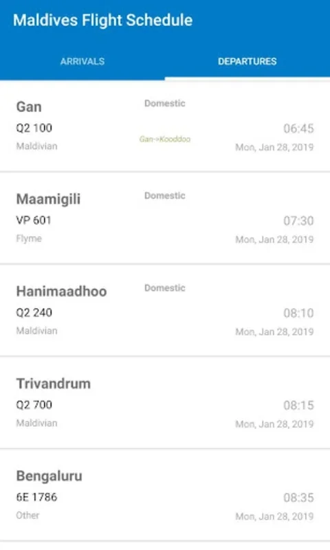 Maldives Flight Schedule for Android - Real-Time Updates